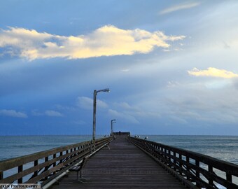 Stormbreak Over Cayucos Pier 8 x 12 Fine Art Photograph, Ocean, PCH, Highway 1, Beach, Sunset, Paradise, Clouds, Blue, California, Giclee