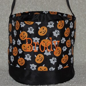 Monogrammed Halloween bag, Halloween bucket, Pumpkin and ghost Halloween bucket, treat or trick bag, Sand bucket, baby gift Pumpkin Ghost mono