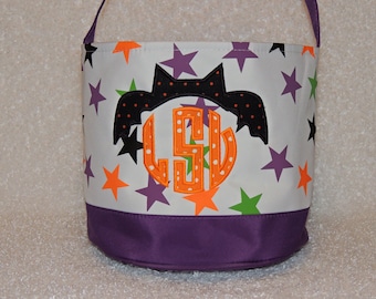 Monogrammed Halloween bag,  Halloween bucket, Beach tote, treat or trick bag, Sand bucket, baby gift