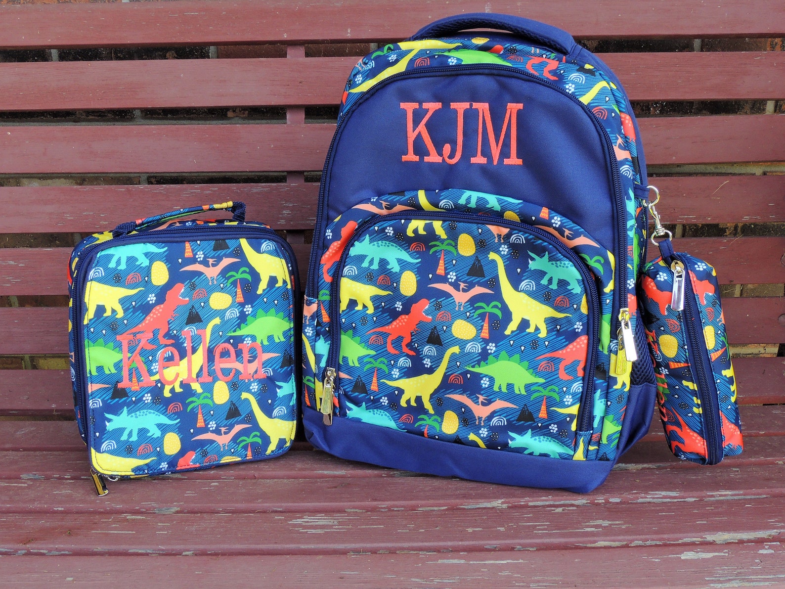 Dinosaur Backpack Lunch Box Monogrammed Backpack Boys Back Etsy