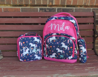 Pink Unicorn Backpack, Lunch Box, Monogrammed backpack, back pack, diaper bag FREE Monogramming