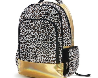 Leopard Backpack, Gold Leopard Full Sized Laptop School Backpack, Monogrammed backpack, back pack, diaper bag