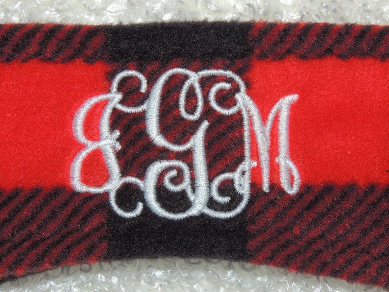 Buffalo Plaid Monogram Fleece Headband, Ear Warmers, Monogram Headband Ear Warmers Ski Band Ear Muff Custom made, Best price image 2