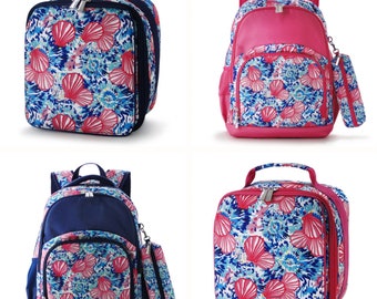 Sea Shells Backpack, Lunch Box, Monogrammed backpack, back pack, diaper bag FREE Monogramming