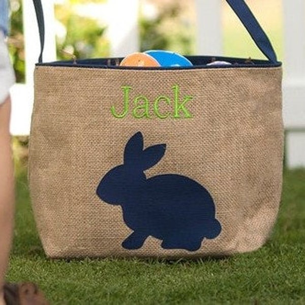 Easter Basket, Personalized Easter Bucket, TOP SELLER, Navy Burlap Bunny  Easter Bucket