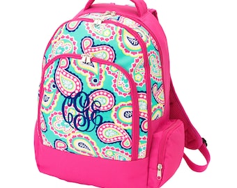 Backpack, Monogrammed backpack, Pink Paisley,  TOP SELLER