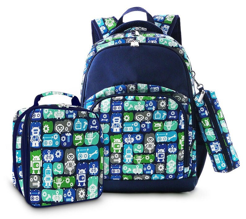 Robot Backpack Lunch Box Monogrammed Backpack Back Pack Etsy