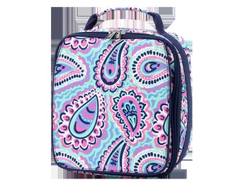 Sophie lunch box, Monogrammed lunch box, Purple Paisley