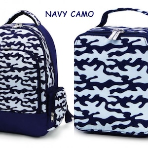 Blue Camo Backpack, Lunch Box, Monogrammed backpack, back pack, diaper bag FREE Monogramming image 1