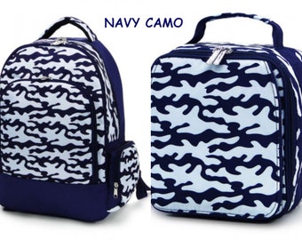 Blue Camo Backpack, Lunch Box, Monogrammed backpack, back pack, diaper bag FREE Monogramming