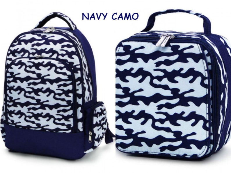 Blue Camo Backpack, Lunch Box, Monogrammed backpack, back pack, diaper bag FREE Monogramming image 1