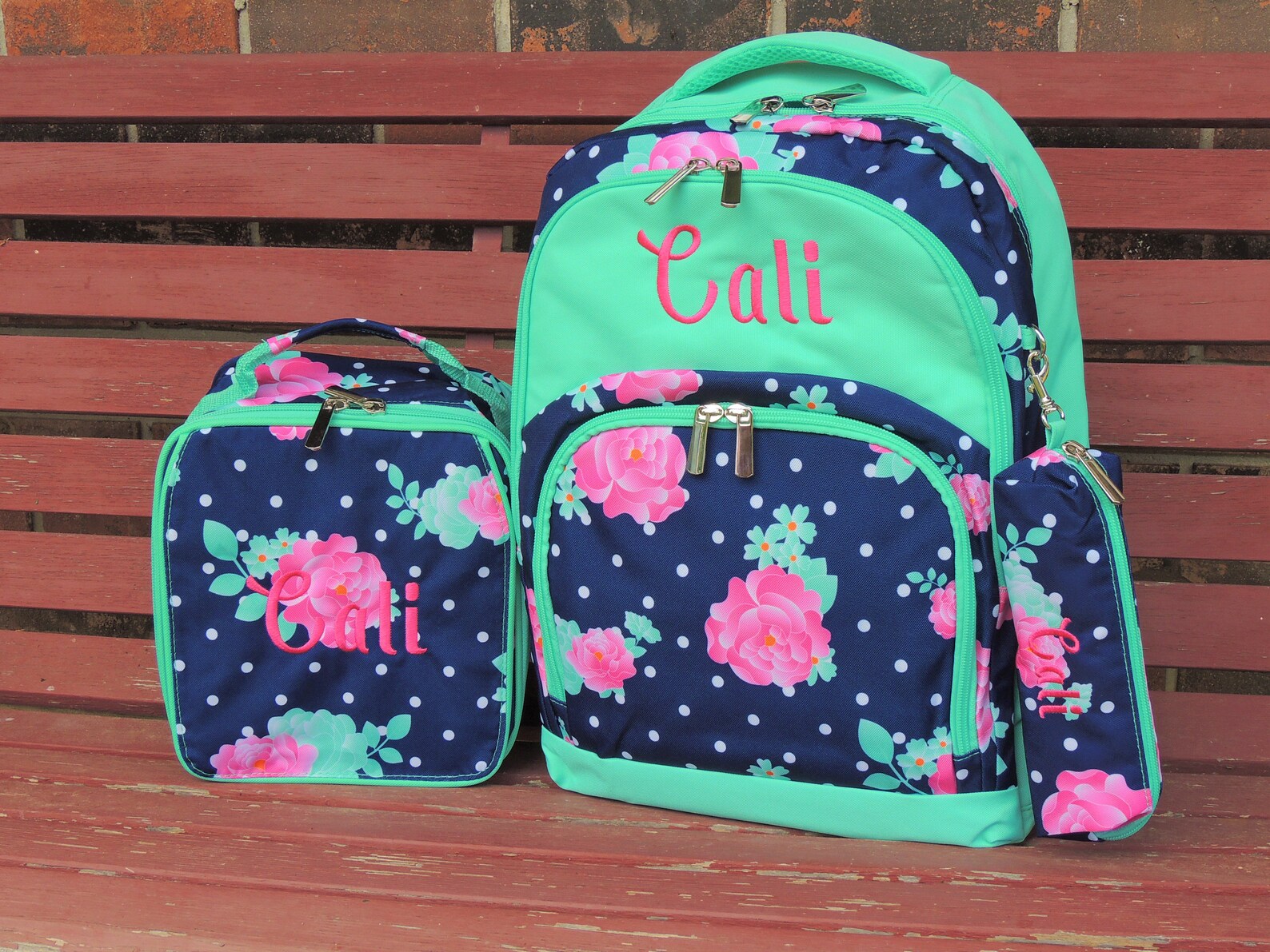 Backpack Peony Backpack Lunch Box Monogrammed Backpack Etsy