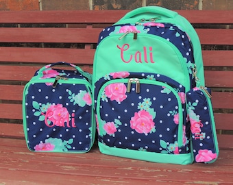 Backpack, Peony Backpack, Lunch Box, Monogrammed backpack, back pack, diaper bag FREE Monogramming