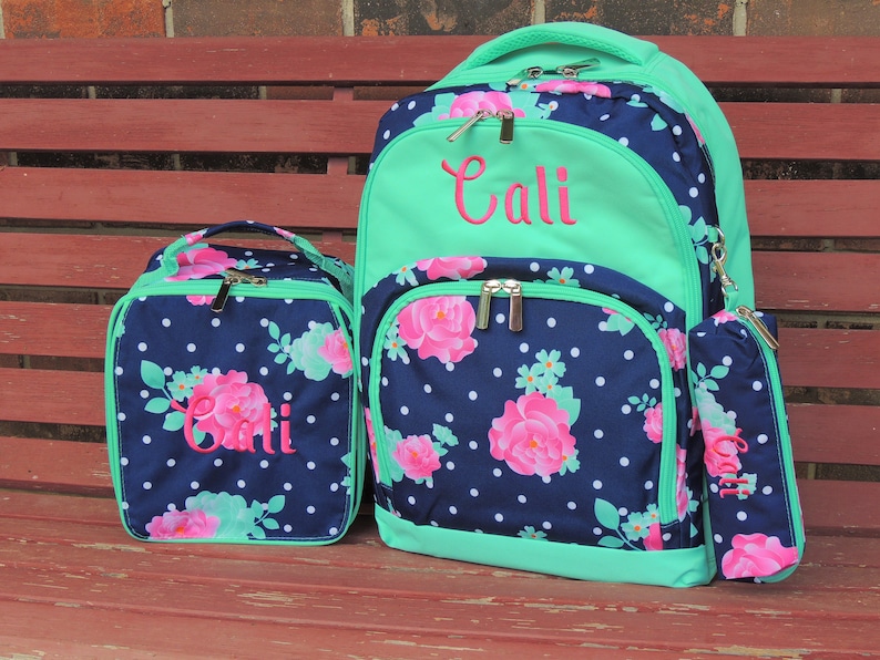 Personalized Backpack, Peony Backpack, Lunch Box, Monogrammed backpack, back pack, diaper bag FREE Monogramming BACKPACK N LUNCH BOX