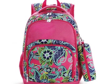 Backpack, Swirl Floral Backpack, Lunch Box, Monogrammed backpack, back pack, diaper bag FREE Monogramming