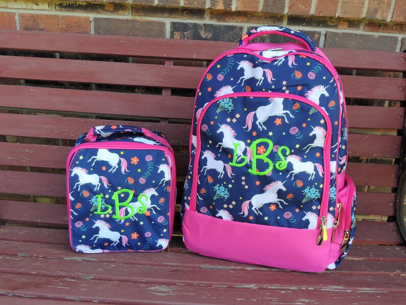 personalized unicorn backpack and lunchbox