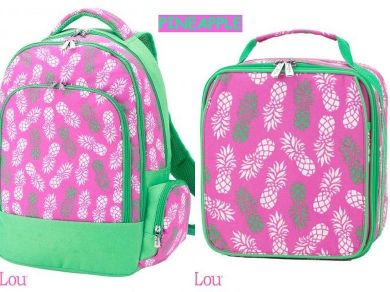 Backpack Lunch Box Monogrammed Backpack Pineapple Back Etsy
