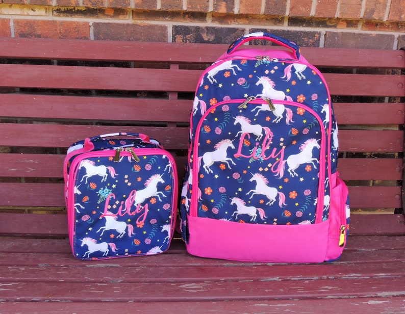 Unicorn Backpack Lunch Box Monogrammed backpack back pack Etsy