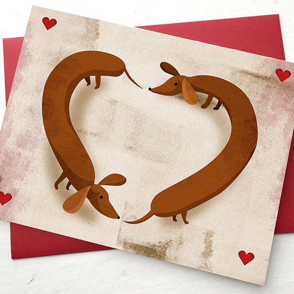 Dachshund "Wiener Dog" Valentines Card- 6 card pack