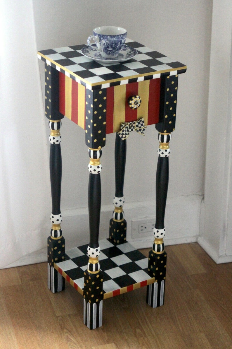 Whimsical Red and Gold striped black and white checkered side | Etsy