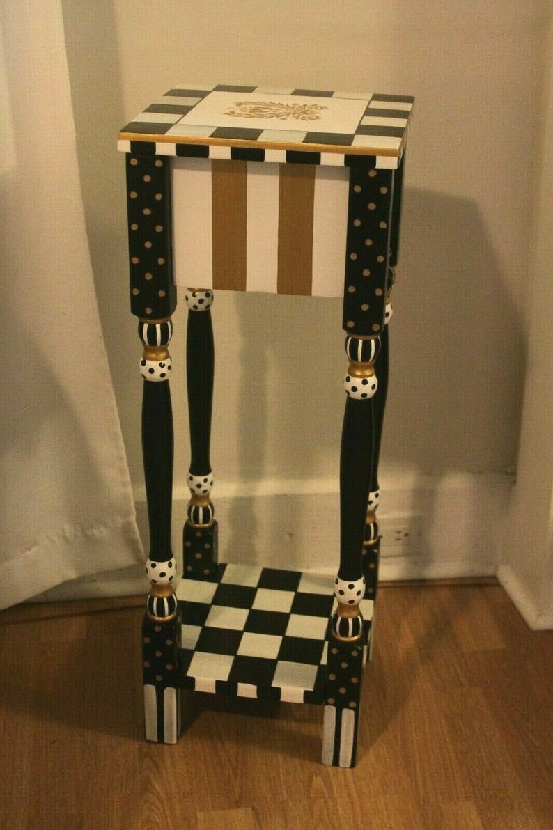 Whimsical Gold & White Striped Nightstand. Black and White Etsy