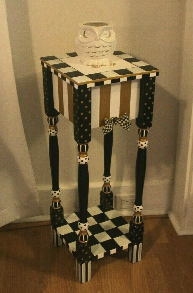 Whimsical Gold & White Striped Nightstand. Black and White Etsy