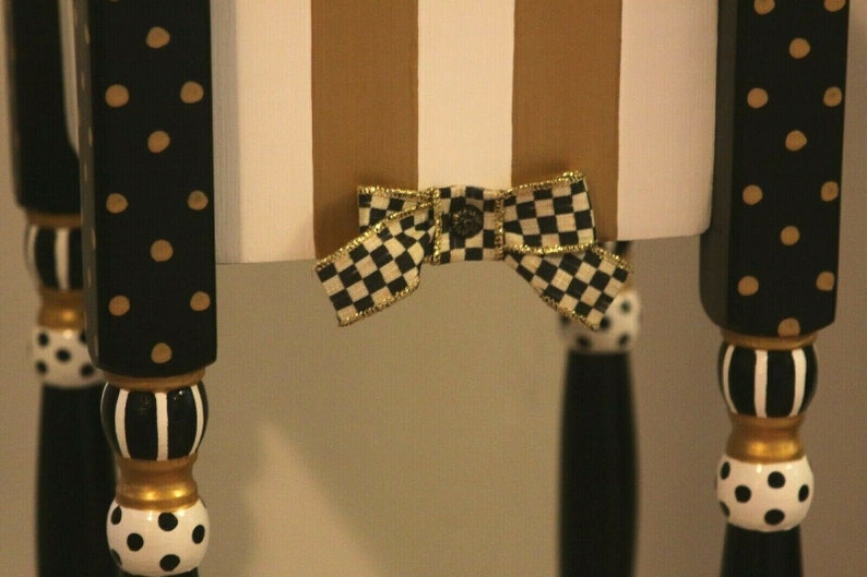 Whimsical Gold & White Striped Nightstand. Black and White Etsy