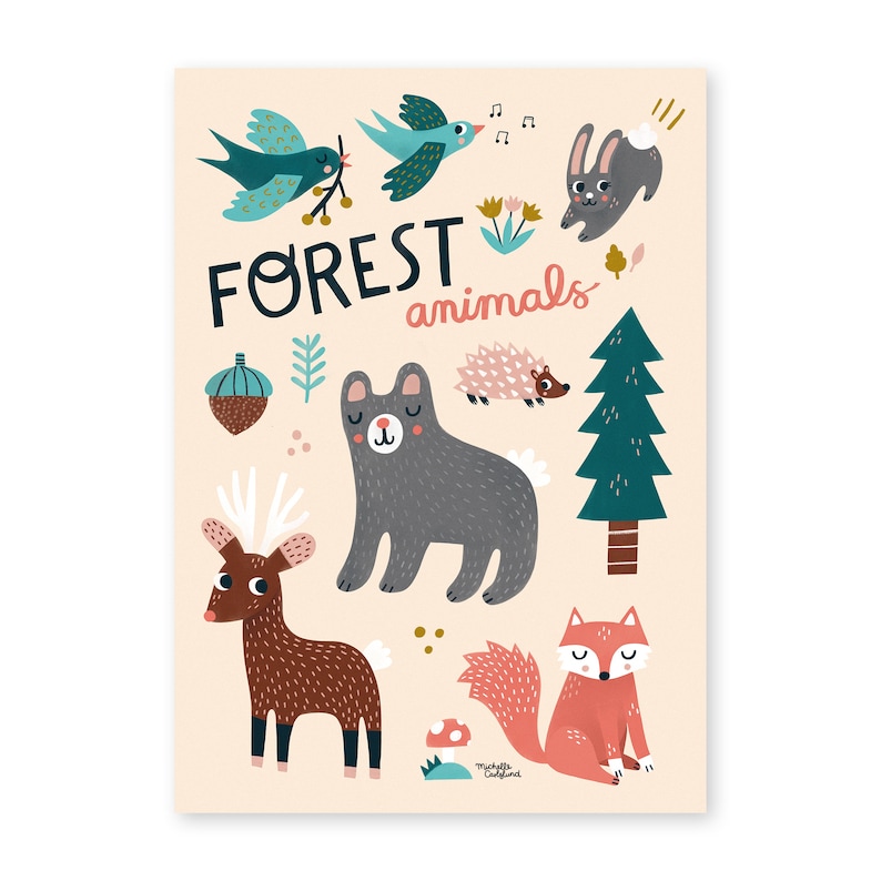 FOREST animals / poster / art print / wall art / kids print / Etsy