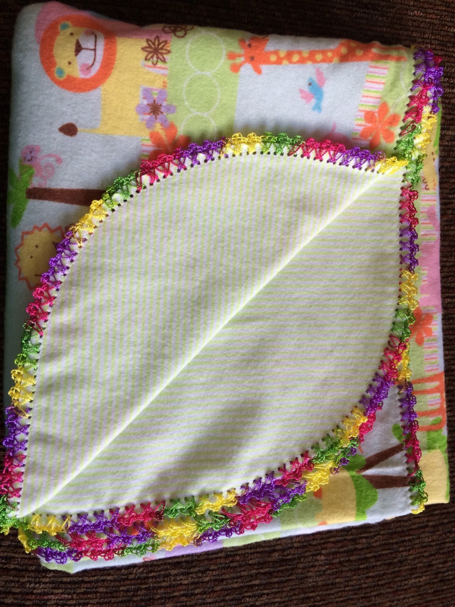 Flannel baby blanket crocheted edges Etsy