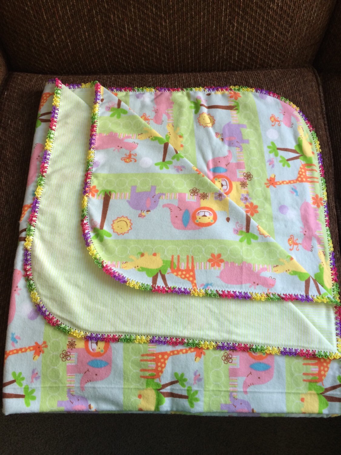 Flannel baby blanket crocheted edges Etsy