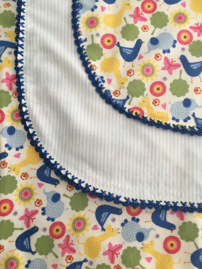 Flannel Baby Blanket Crochet Edging Birds Elephants Giraffes Etsy