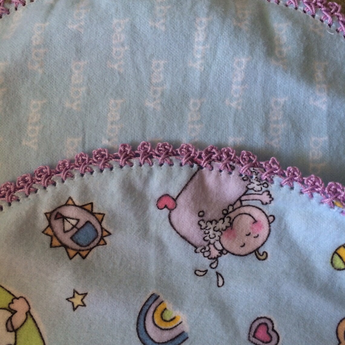 Flannel Baby Blanket crochet edging purple blue Etsy