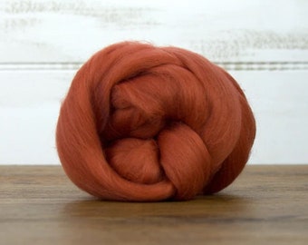 Terracotta Merino Wool Top Fiber For Spinning Felting Weaving or Blending Board for Rolags