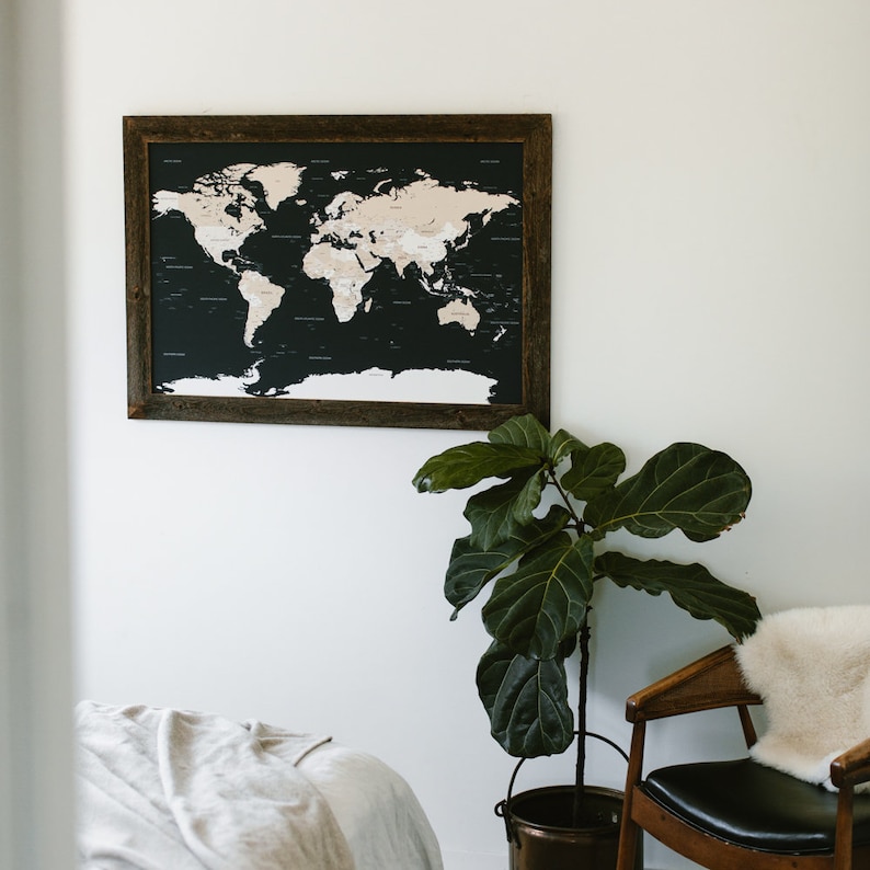 Push Pin Map World Travel Wall Art Framed 24 x 36 Gifts Etsy