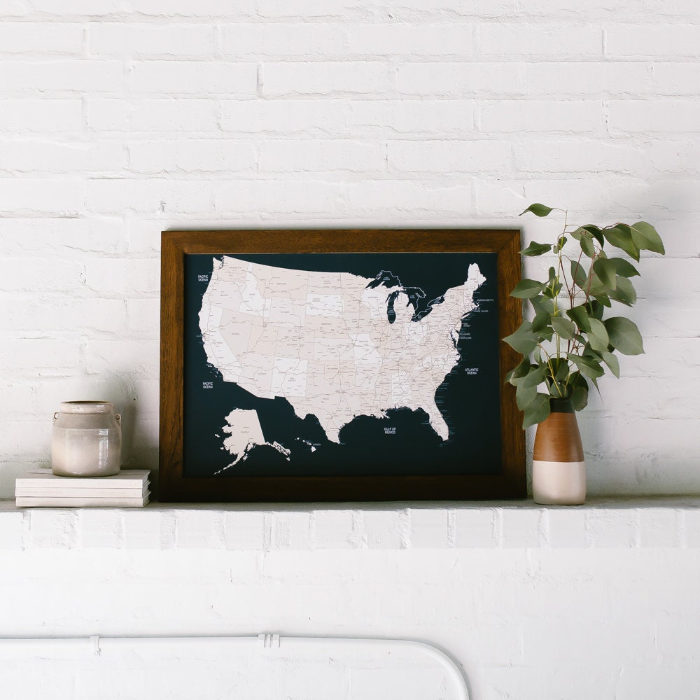Push Pin Travel Map Small United States Usa Wall Decor Wooden Frame Map