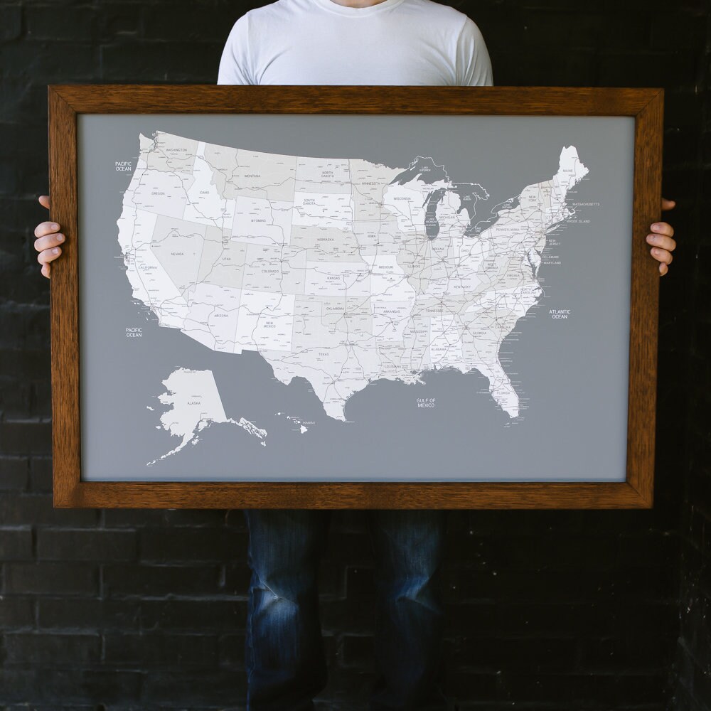 Cadeaux Pour Hommes États-Unis Push Pin Travel Wall 24 X 36 Wood Frame Carte