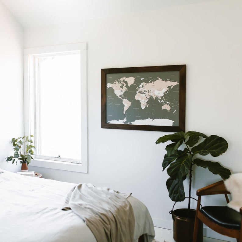 World Map Push Pin Travel Map Wall Art Wood Framed With Pins | Etsy