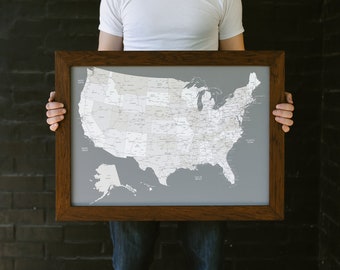 Personalized Guy Gift, Gift For Him Push Pin Map United States with Pins 17"x24 Framed