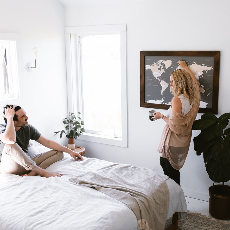 World Map Push Pin Travel Map Wall Art Wood Framed With Pins | Etsy