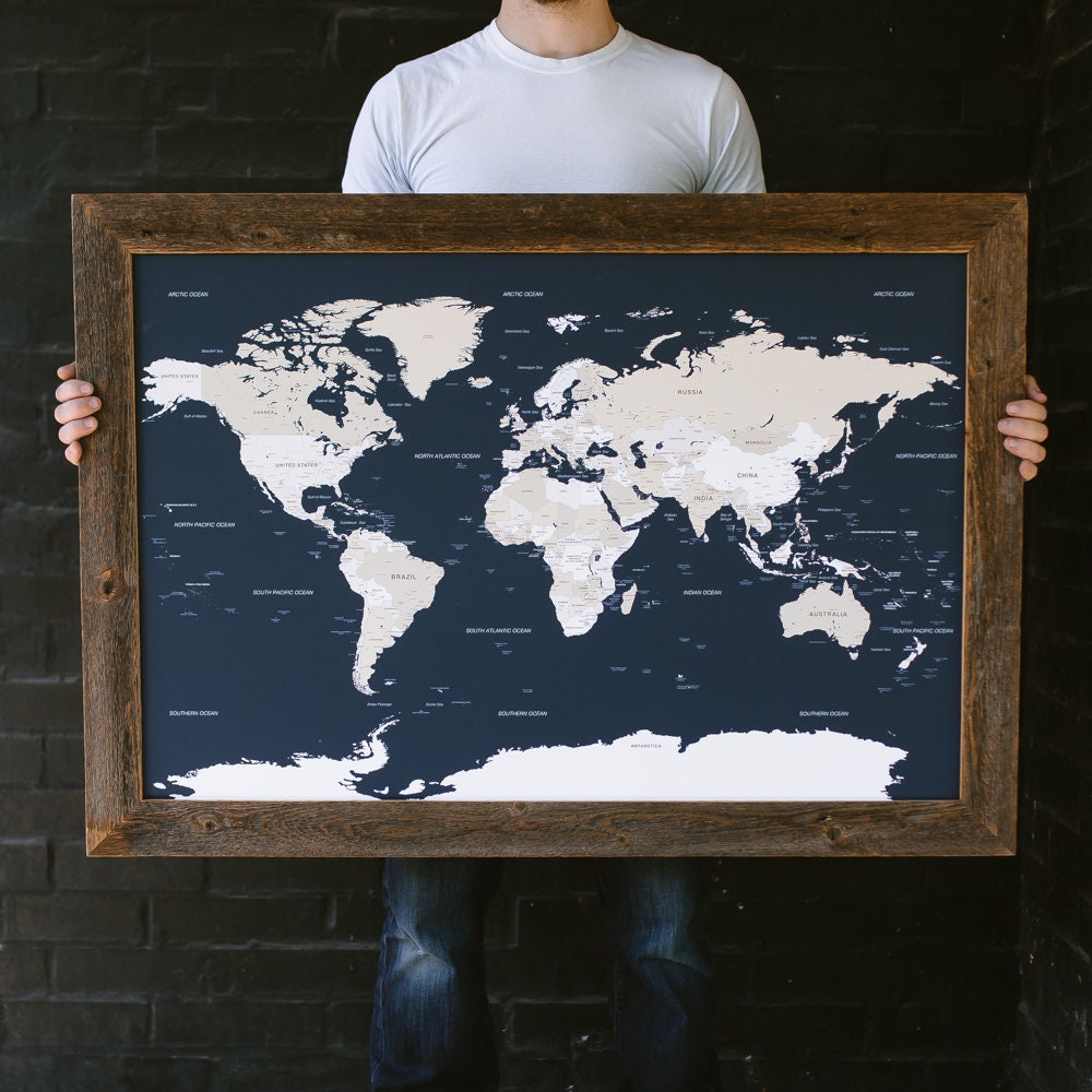 Push Pin Map World Travel Wall Art Framed 24 X 36 Cadeaux Pour Petit Ami