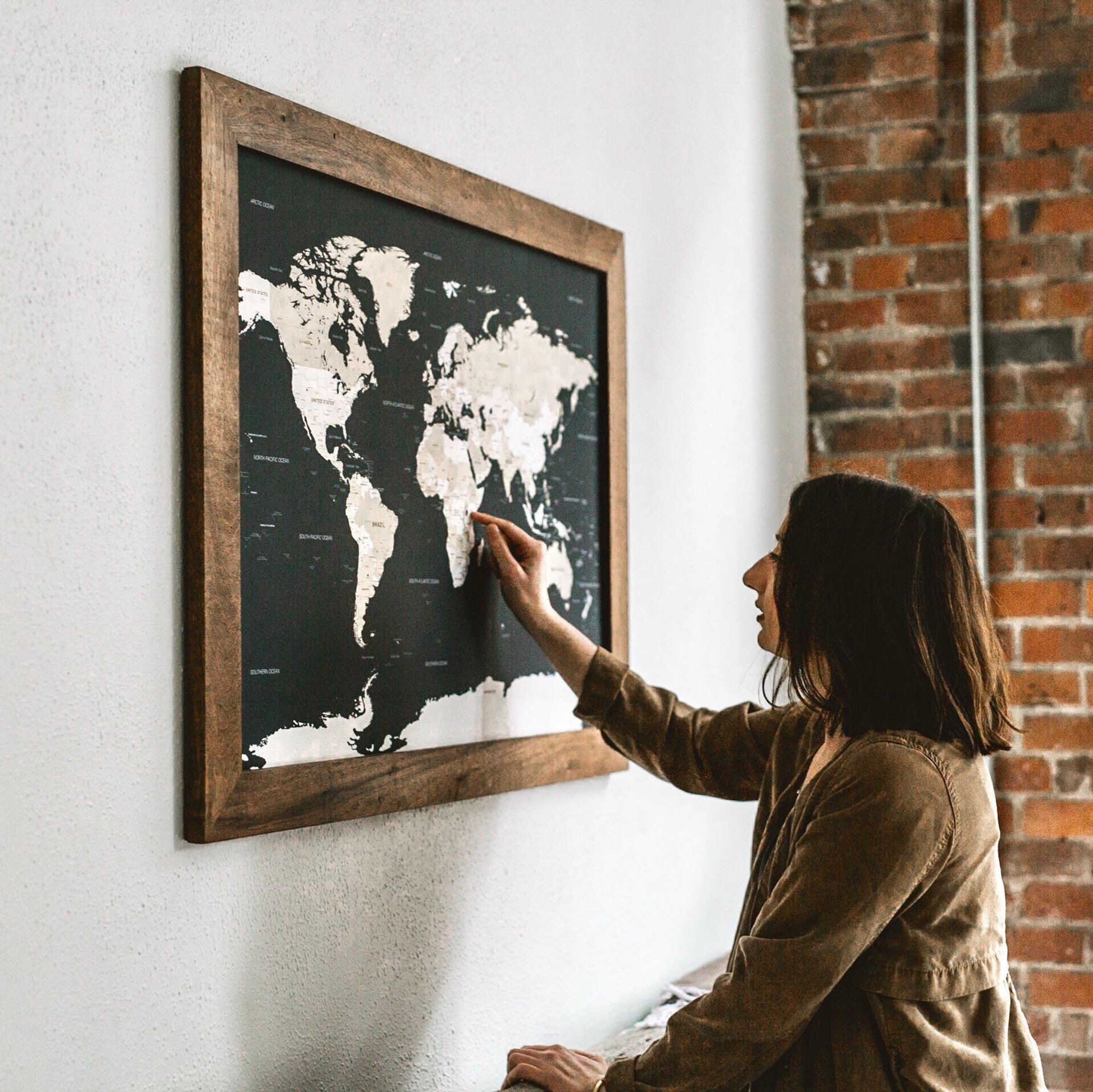 World Map Push Pin Travel Wall Art With Pins Board 24 X 36 Wooden Frame 