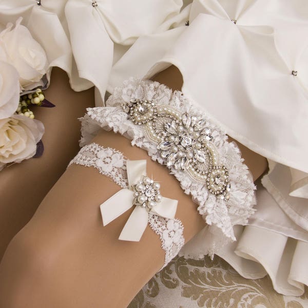 Wedding Garter Set, White Lace Bridal Garter Wedding Garter Set White Tulle Bridal Garter Set, Bridal Garter Belt Bridal Shower gift