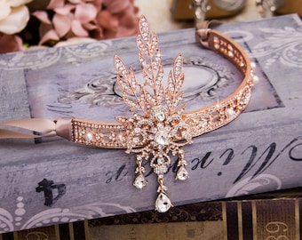 Rose Gold große Gatsby Stirnband Flapper Stirnband große Gatsby Kopfschmuck Braut Stirnband Hochzeit Kopfschmuck