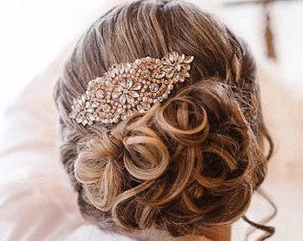 Rhinestone Bridal Hair comb, Rose Gold Wedding Hair comb, Bridal Hair Accessories, Crystal Hair comb, Bridal Head Piece, Wedding Accessories
