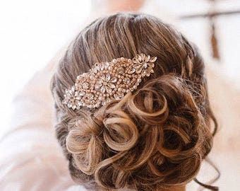 Rose Gold Bridal Hair comb, Rose Gold Wedding Hair comb, Bridal Hair Accessories, Crystal Hair comb, Bridal Head Piece, Wedding Accessories