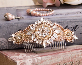 Rose Gold Wedding Hair comb, Rose Gold Bridal Hair comb, Bridal Hair Accessories, Crystal Hair comb, Rhinestone Hair Comb, Bridal Head Piece