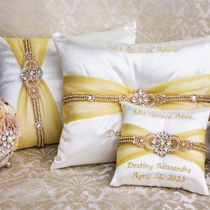 Oreillers Quinceanera dorés, Mis 15 Anos Shoe Pillow, Accesorios de Quince Anos, Sweet 16 Kneeling Pillow