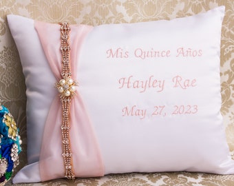 Rose Gold Pillows for Quinceanera Party, Mis 15 Anos Shoe Pillow, Mis Quince Anos, Sweet 16 Kneeling Pillow, Tiara