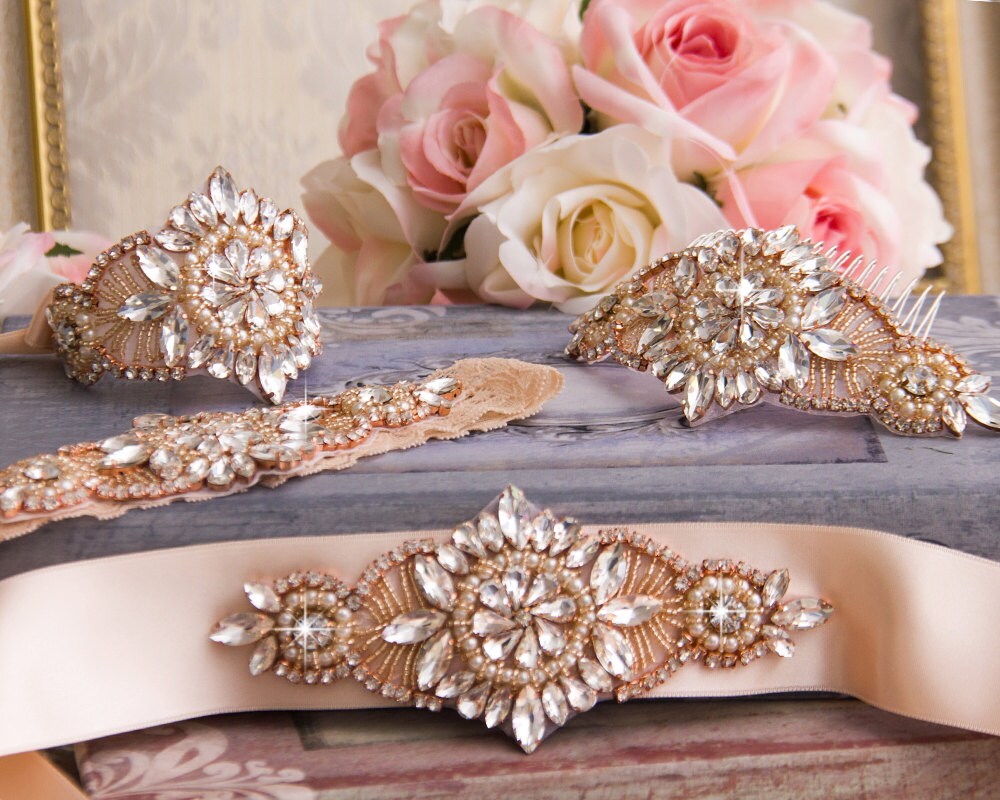 Rose Gold Wedding Sash, Rhinestone and Pearl Sash, Prom Sash, Crystal ...