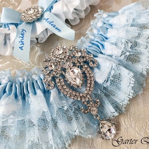 Ensemble jarretière de mariage en dentelle bleue&lt; Ensemble jarretière en dentelle bleu, jarretière de mariage en dentelle, quelque chose de bleu, jarretière en strass, jarretière personnalisée